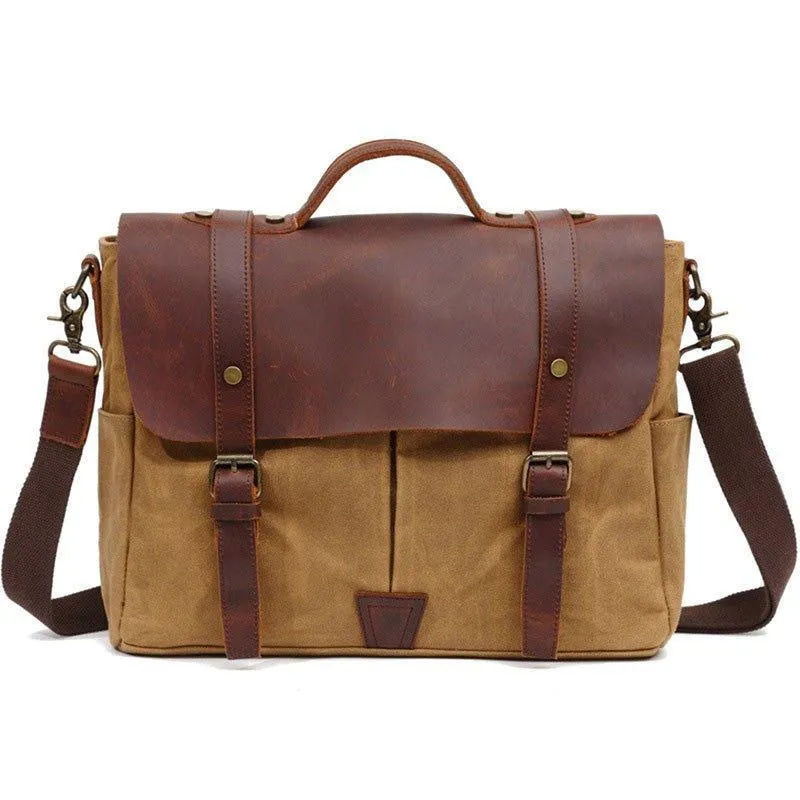 Woosir Crossbody Laptop Bag Mens Canvas and Leather