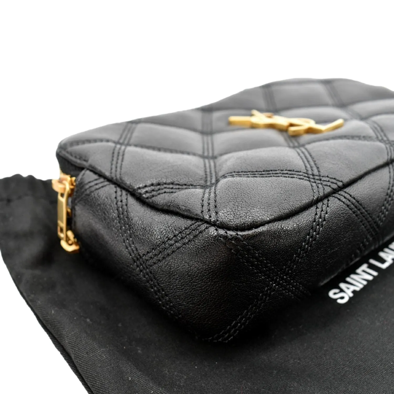 YVES SAINT LAURENT Becky Double Zip Lambskin Leather Crossbody Bag Black