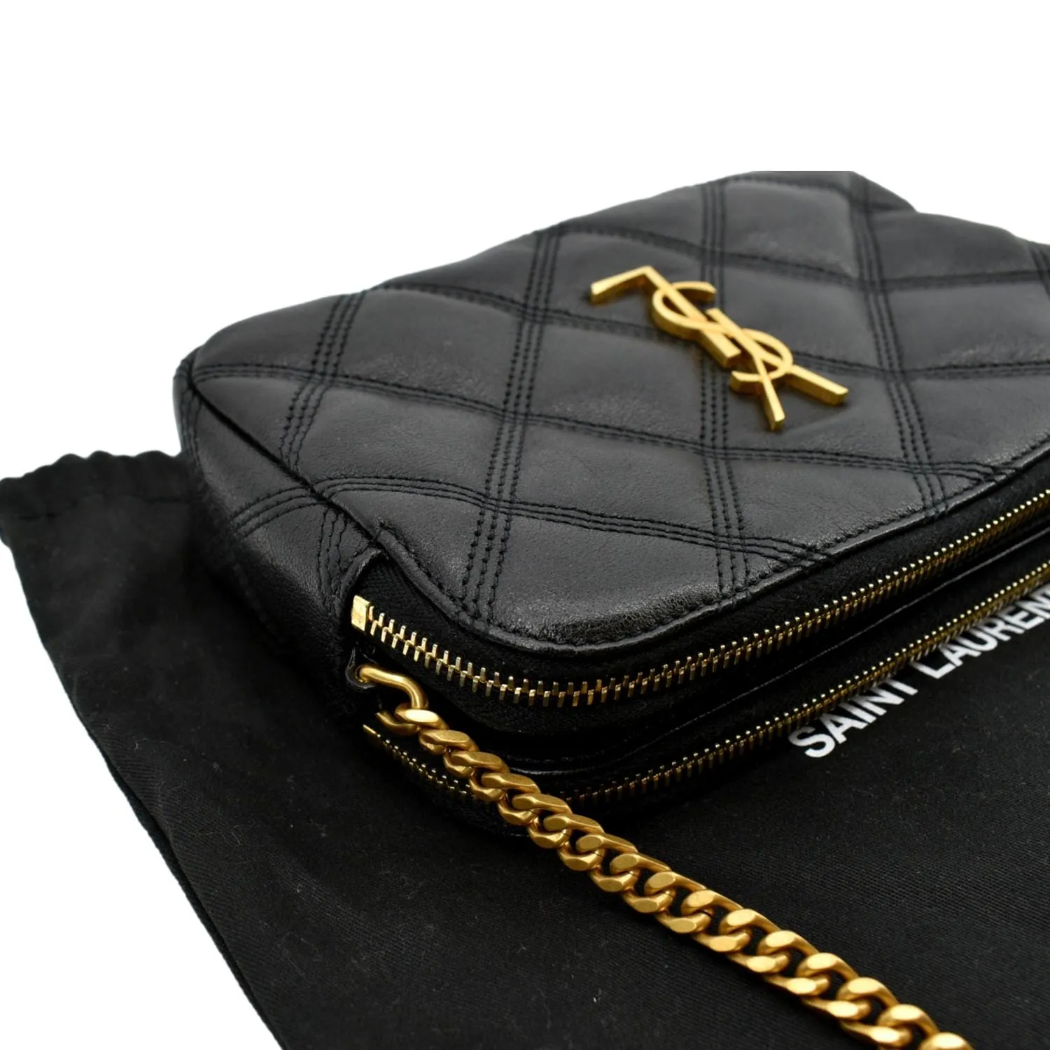 YVES SAINT LAURENT Becky Double Zip Lambskin Leather Crossbody Bag Black