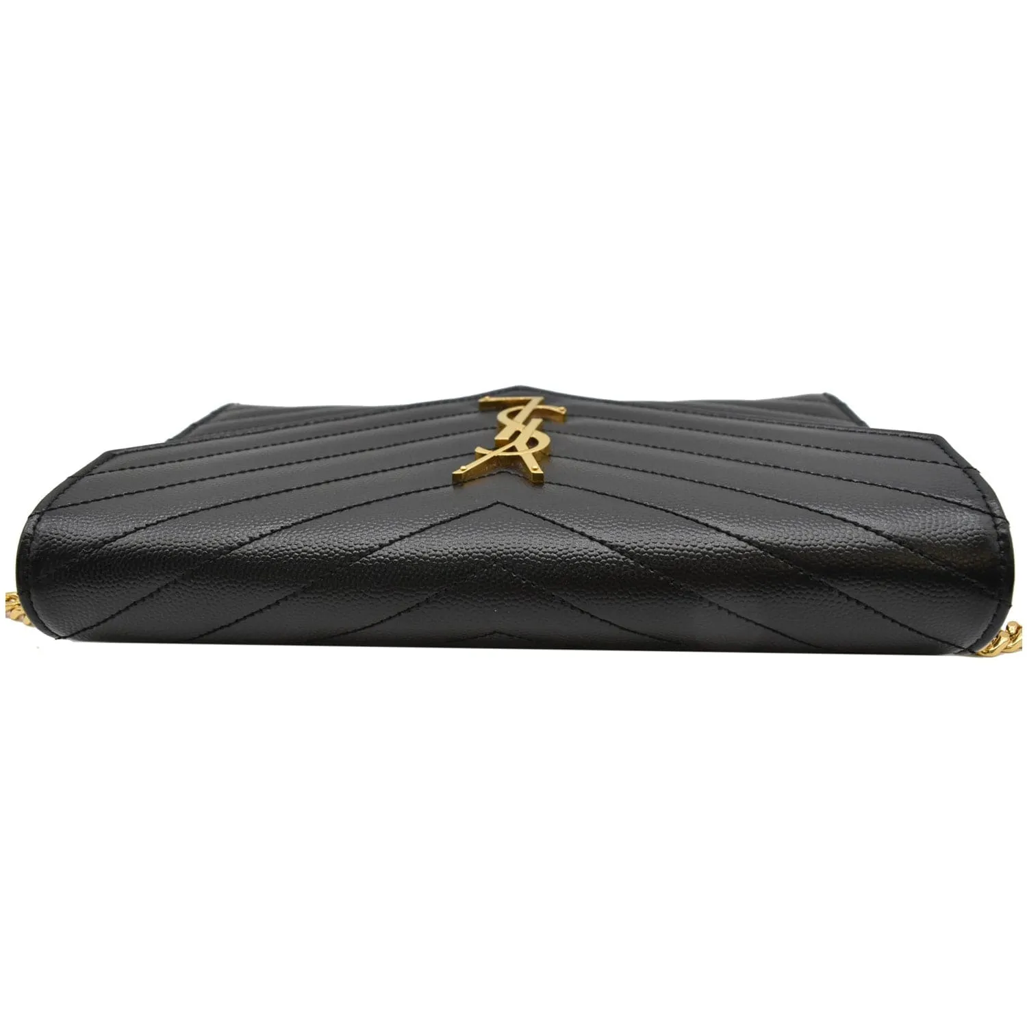 YVES SAINT LAURENT Envelope Monogram Leather Crossbody Chain Wallet Black