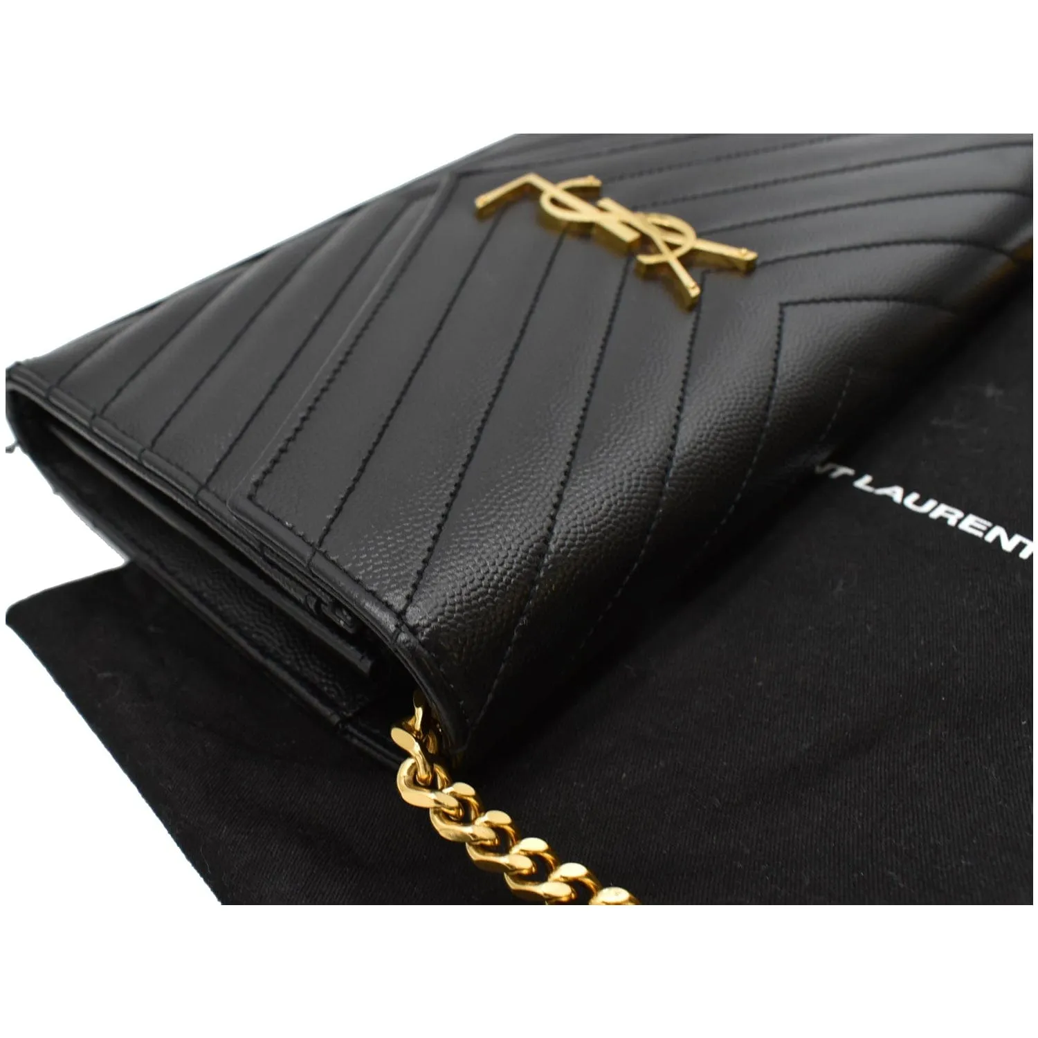 YVES SAINT LAURENT Envelope Monogram Leather Crossbody Chain Wallet Black