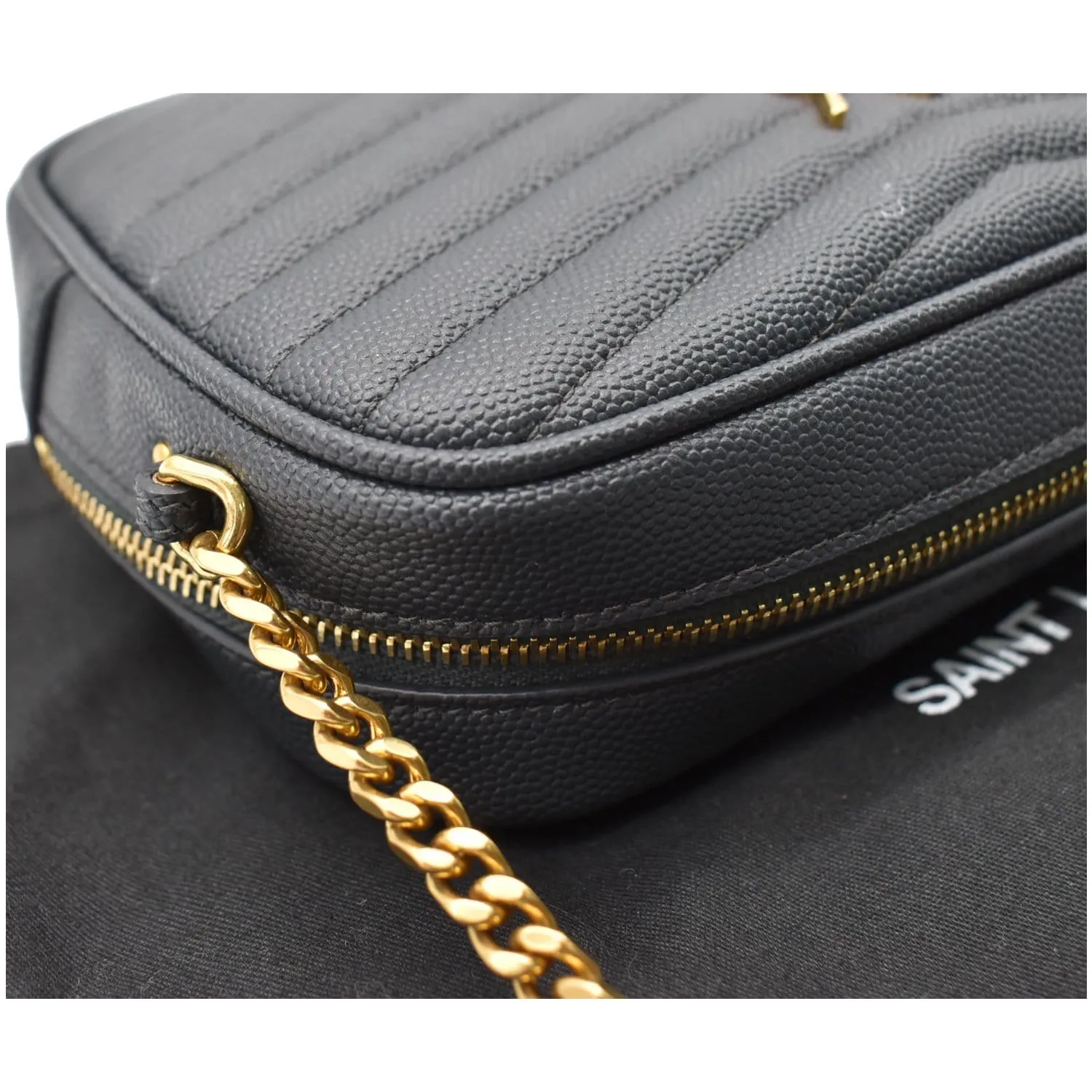 YVES SAINT LAURENT Mini Lou Grain De Poudre Camera Bag Black
