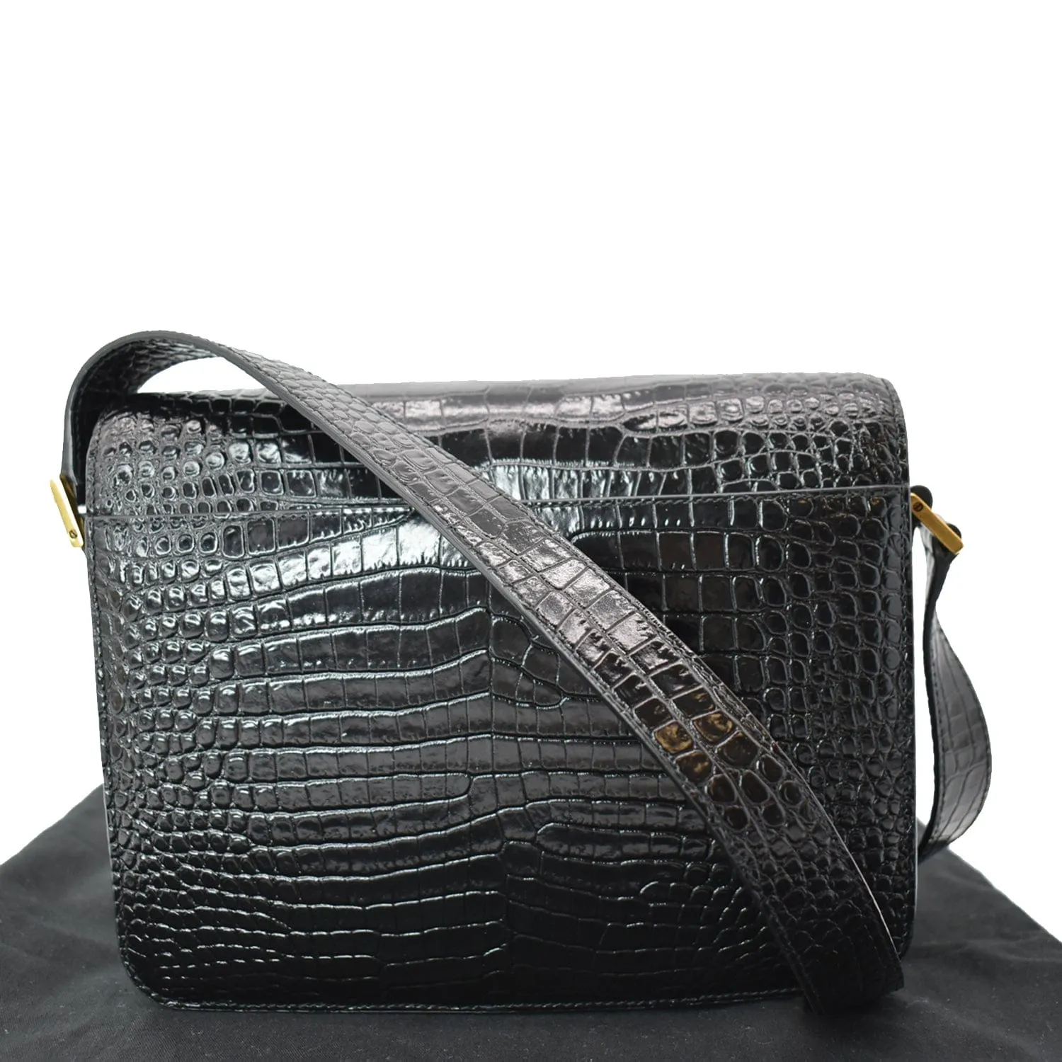 YVES SAINT LAURENT New Besace Embossed Leather Crossbody Bag Black