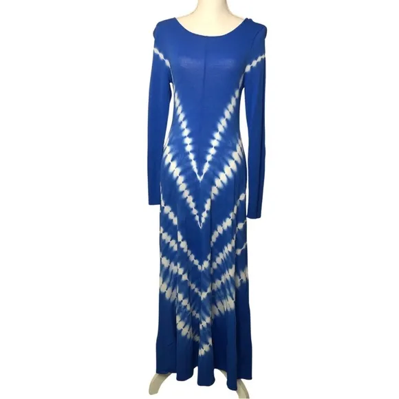 ZARA Blue White Divine Tie Dye Knit Maxi Dress Size L