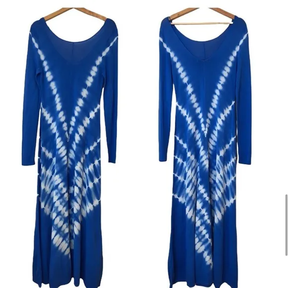 ZARA Blue White Divine Tie Dye Knit Maxi Dress Size L